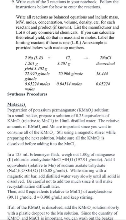  Help answer question 9 9. Write each of the 3 reactions