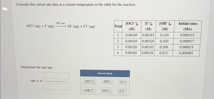  Consider this initial rate data at a certain temperature in the