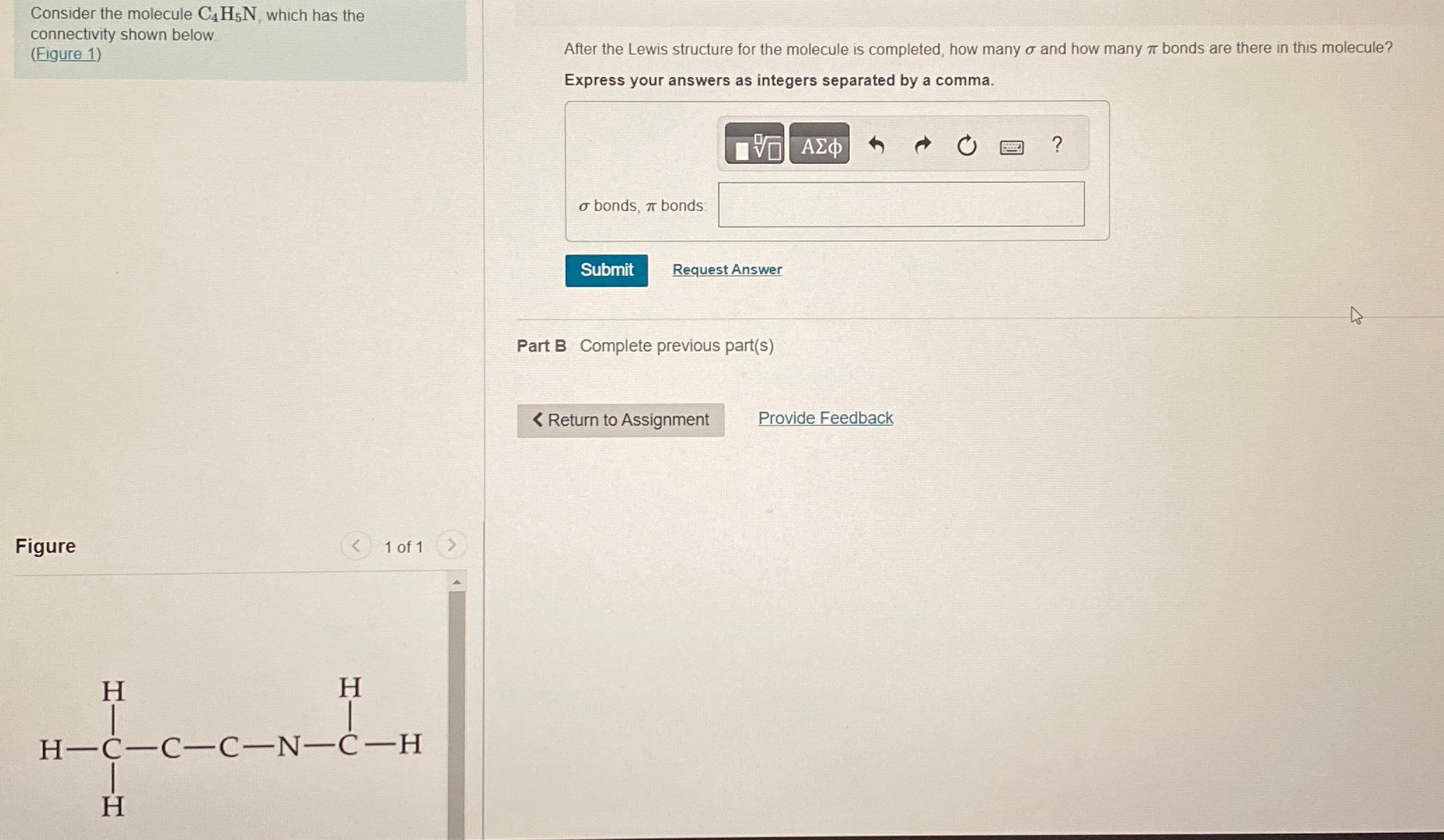  Consider the molecule C4H5N, which has the connectivity shown below (Figure