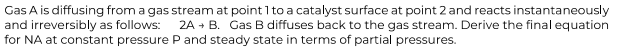  Gas A is diffusing from a gas stream at point 1