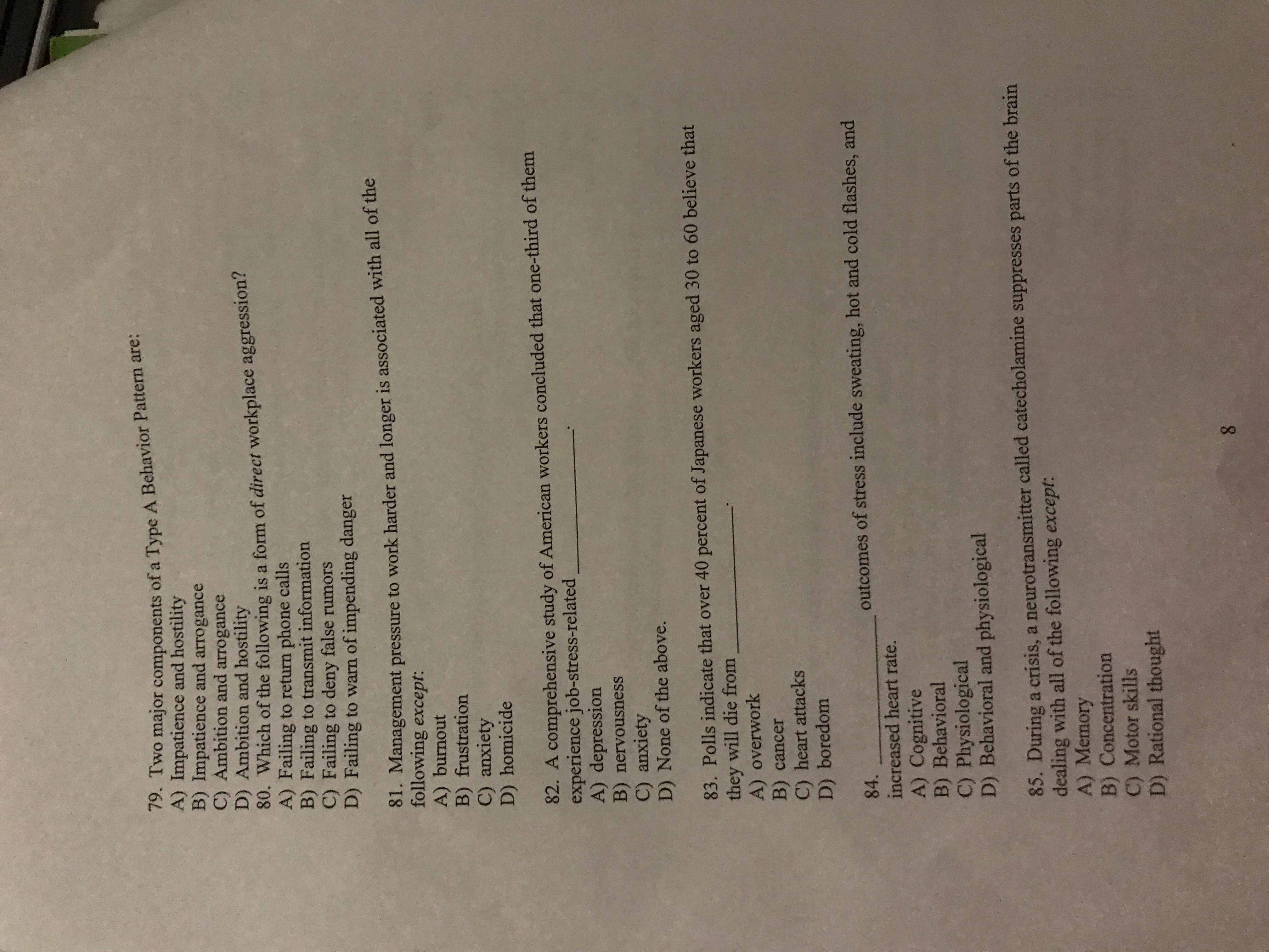 79. I'wo major components of a Type A Behavior Pattern are