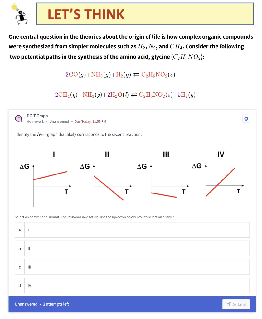 Identify the \DeltaG-T graph that likely corresponds to the second reaction. One