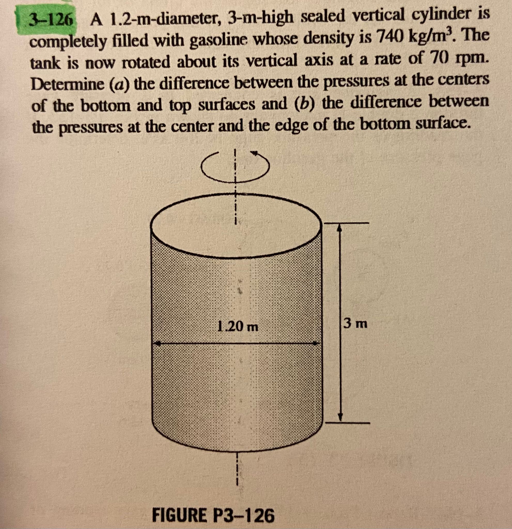  3-126 A 1.2-m-diameter, 3-m-high sealed vertical cylinder is completely filled with