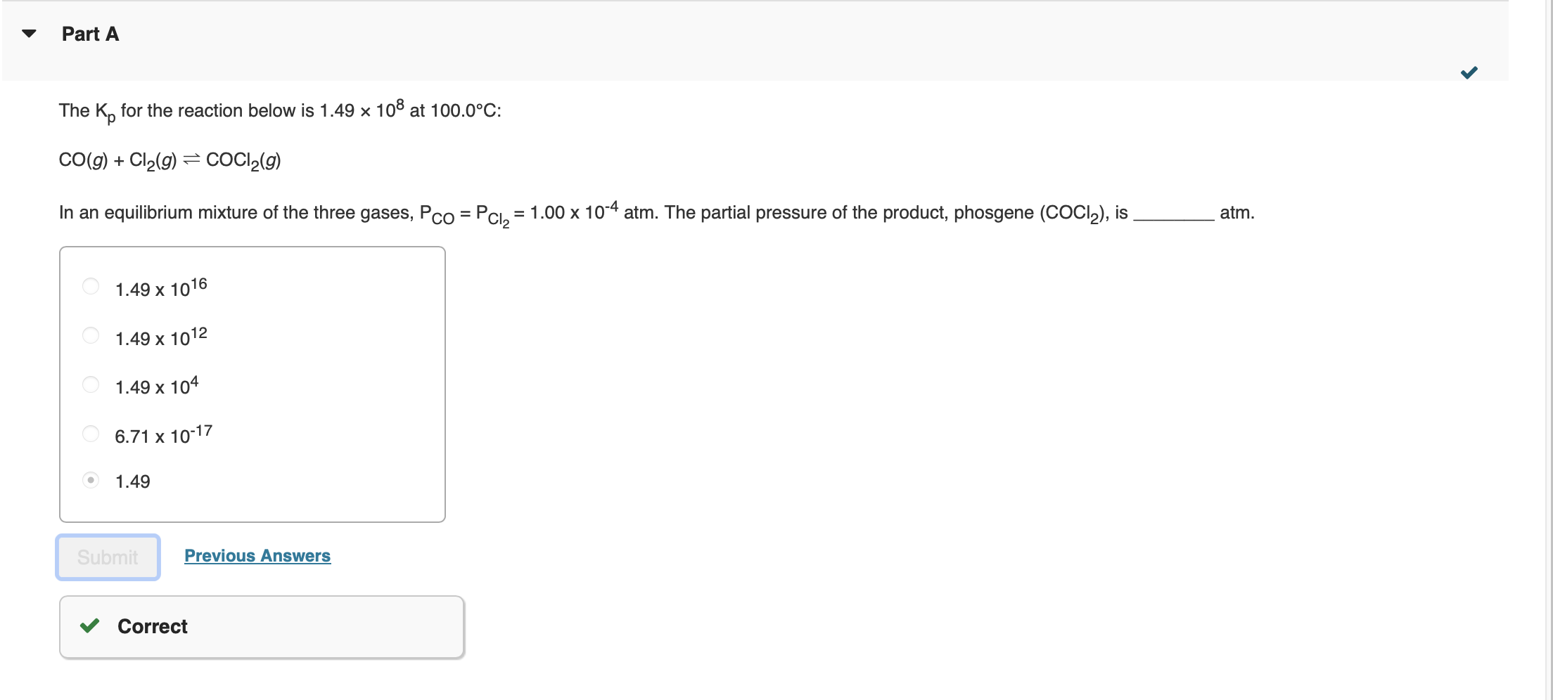 Please explain why the answer is 1.49 not a 1.49 * 10^16.