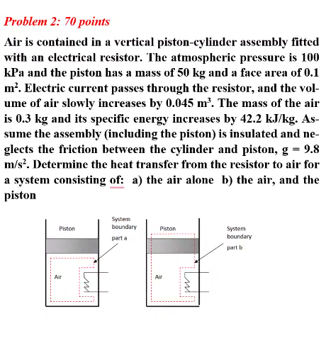  Problem 2: 70 points Air is contained in a vertical piston-cylinder