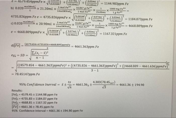 unknown iron solution. Provide a balanced reaction for the titration from the