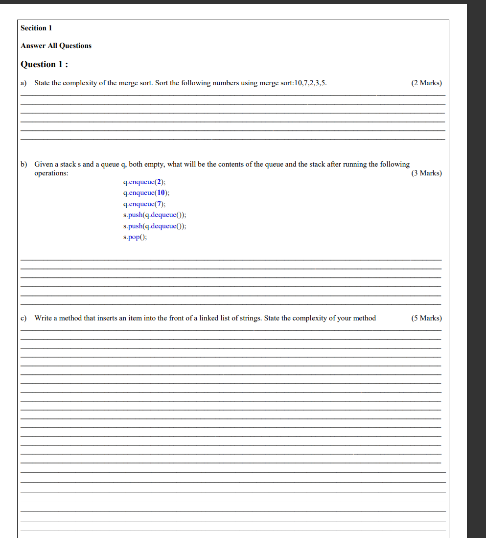  Secition 1 Answer All Questions Question 1 : a) State the