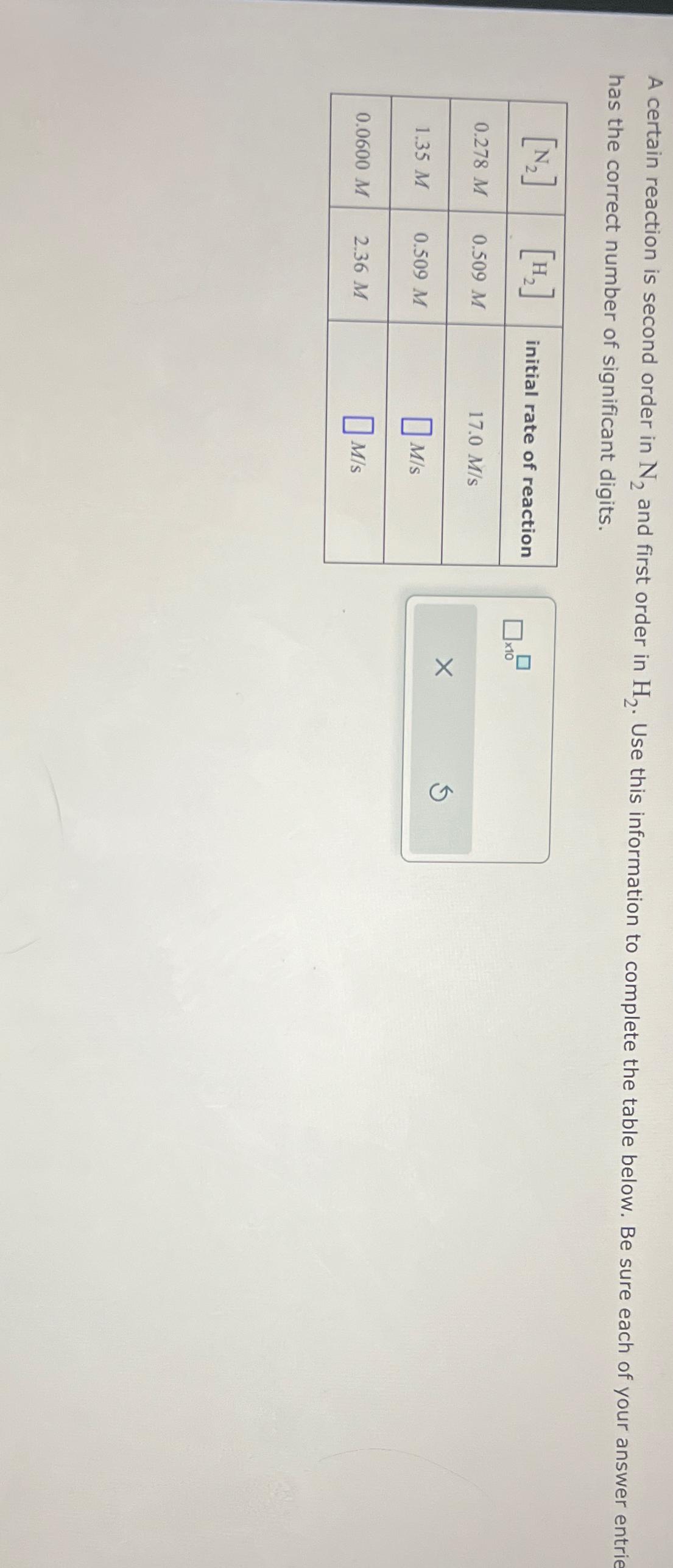  A certain reaction is second order in N2 and first order