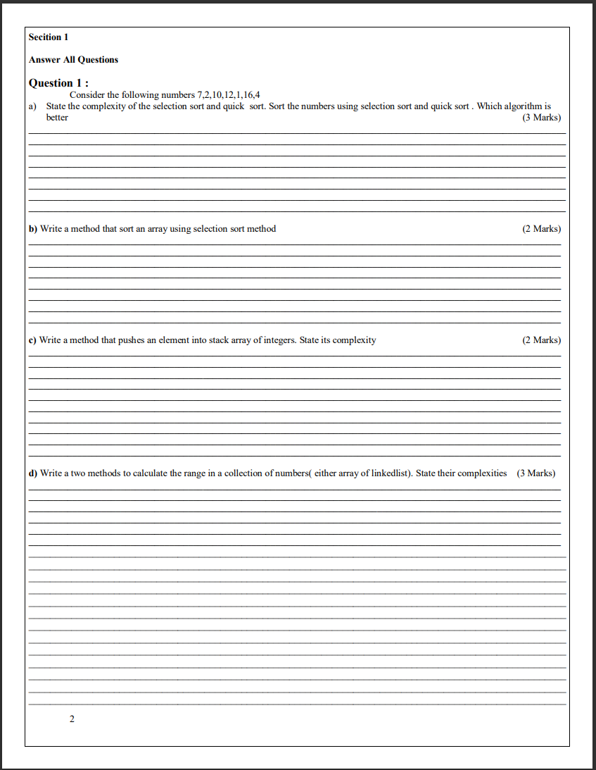  Secition 1 Answer All Questions Question 1 : Consider the following