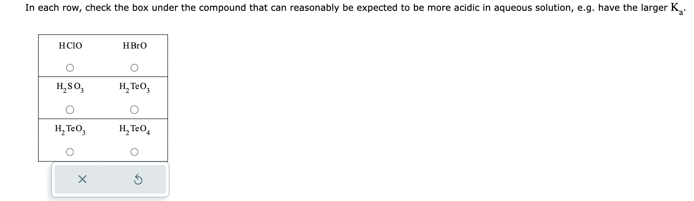 In each row, check the box under the compound that can