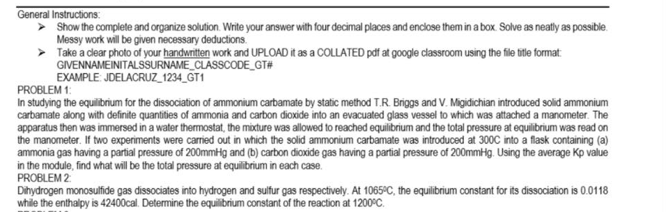  General Instructions: Show the complete and organize solution. Write your answer