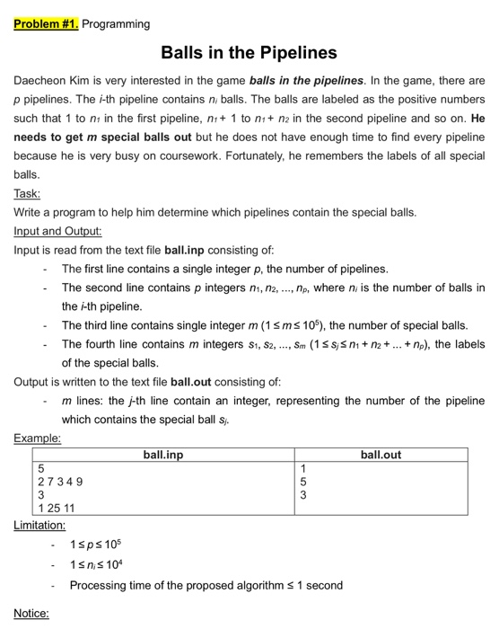  algorithms please use c language Problem #1. Programming Balls in the