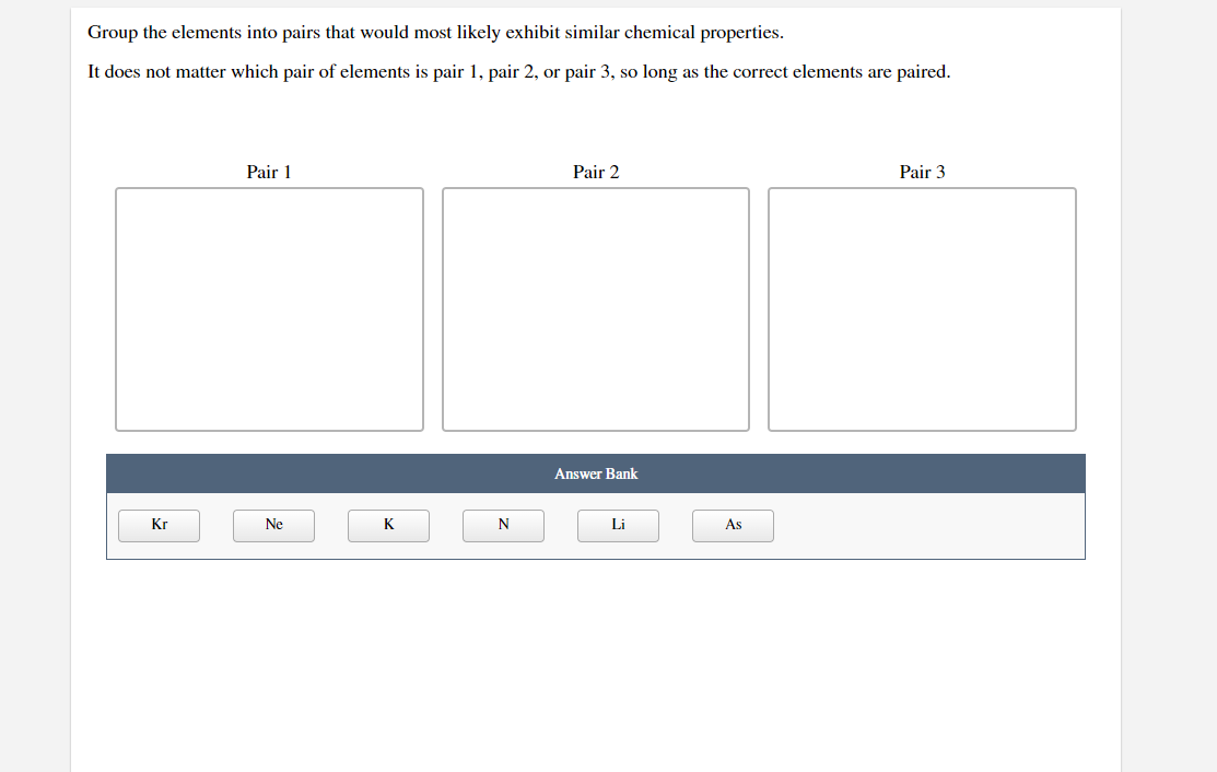 Group the elements into pairs that would most likely exhibit similar