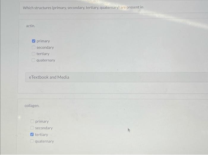 BIOCHEMISTRY. pls answer with certainty Which structures (primary, secondary, tertiary, quaternary) are