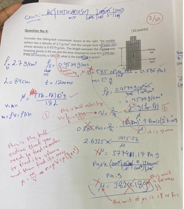 solve it step by step Question No.9. (10 points) Consider the falling