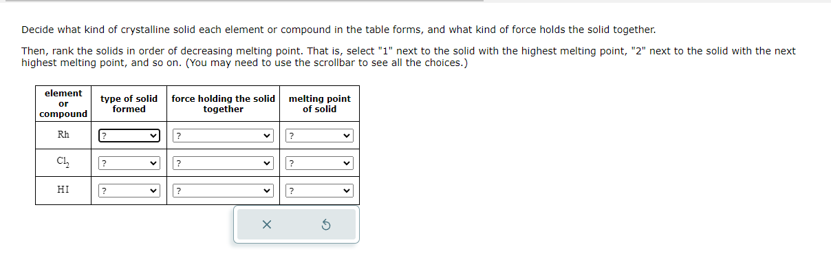 scrollbar to see all the choices.) Decide what kind of crystalline solid