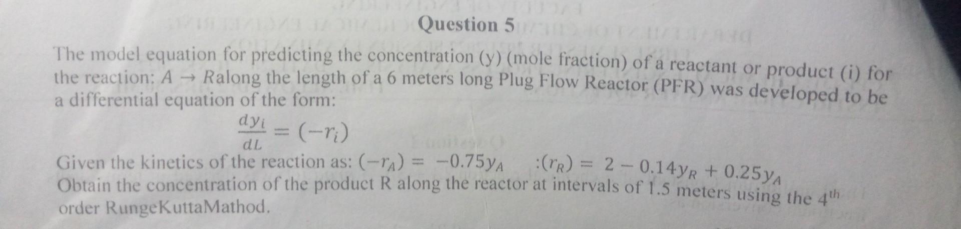  Chemical Engineering Process Analysis The model equation for predicting the concentration