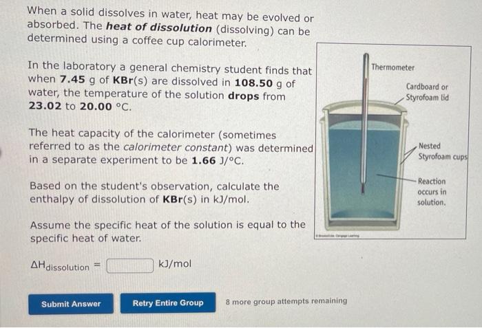  When a solid dissolves in water, heat may be evolved or