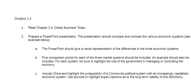  Dropbox' 1. 4 1 . Read Chapter ? in Global Business