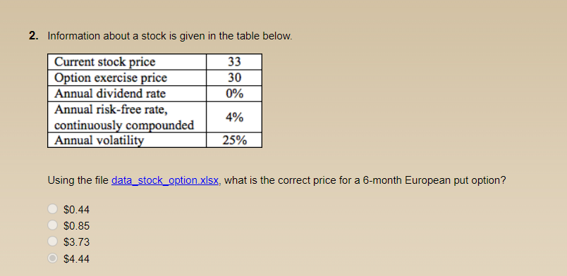 2. Information about a stock is given in the table below.