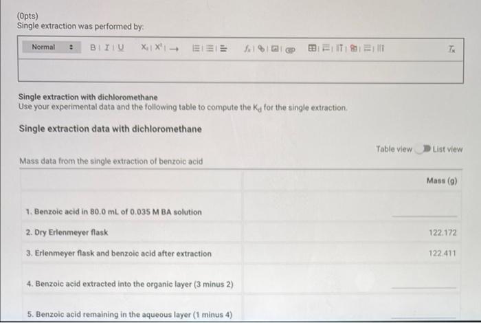 data for this experiment? virtually Initial solution and extracting solvent data Concentration