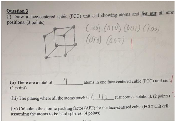 also list all atom positions for iv) do the calculation Question 3