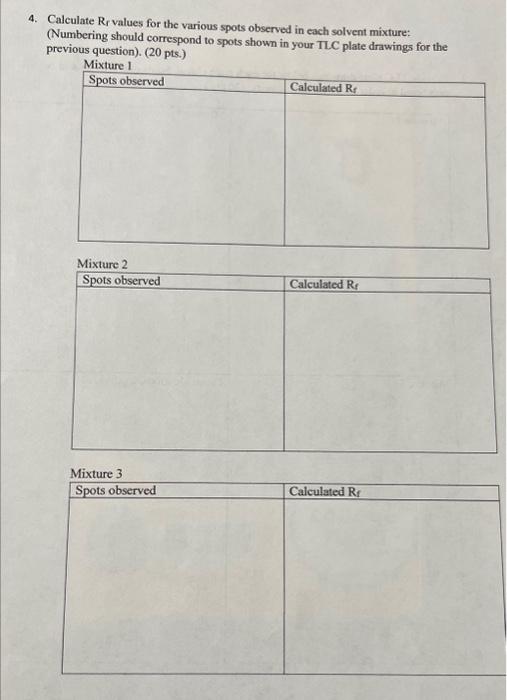  Help calculating Rf values. Please explain. Thank you. 4. Calculate Rr