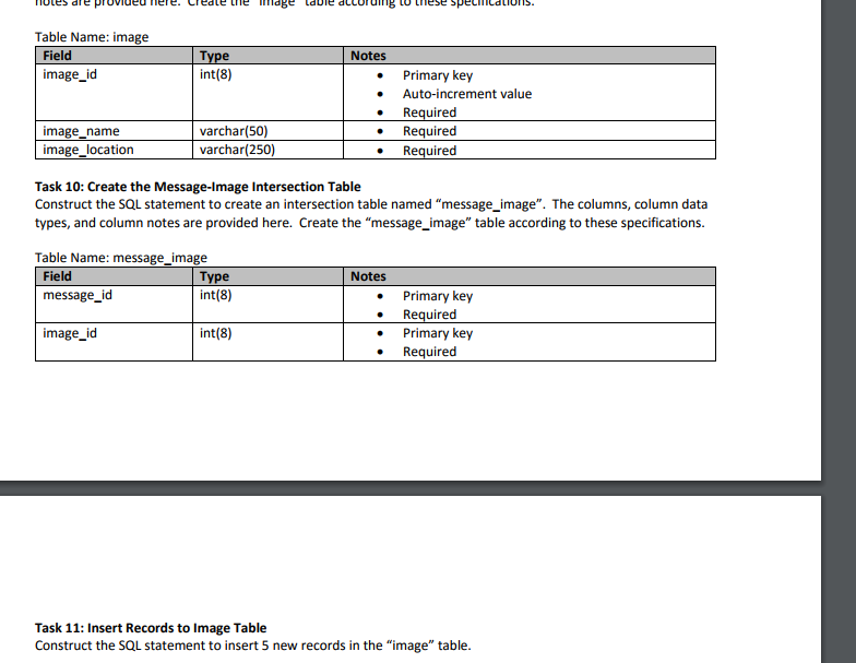  Task 12: Insert Records to Message-Image Table Construct the SQL statement