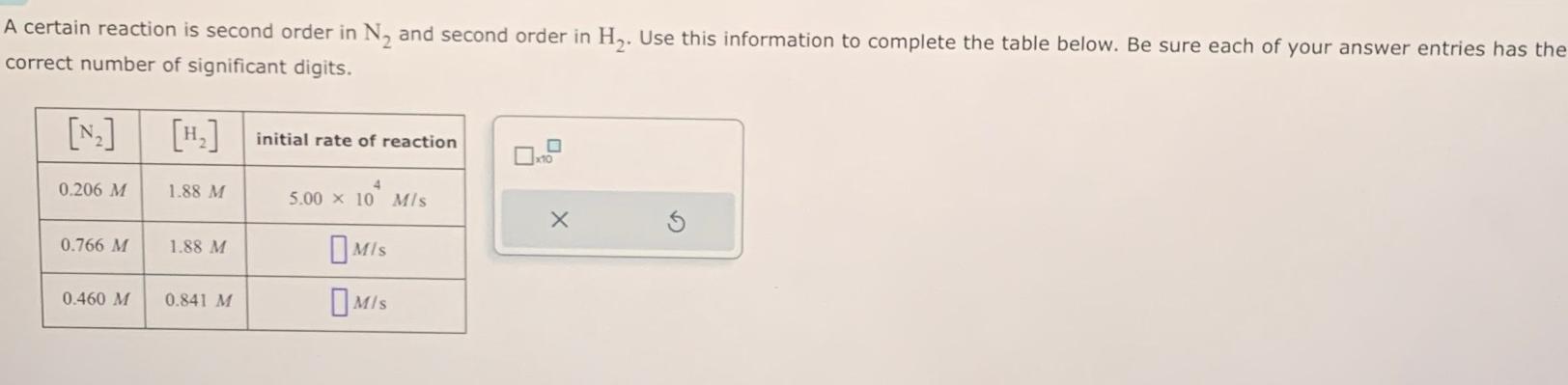  A certain reaction is second order in N2 and second order