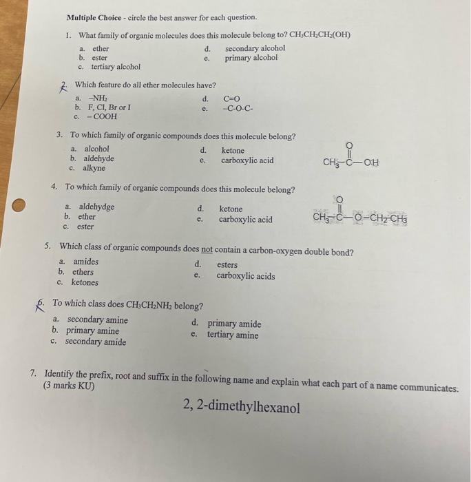  Multiple Choice - circle the best answer for each question. 1.