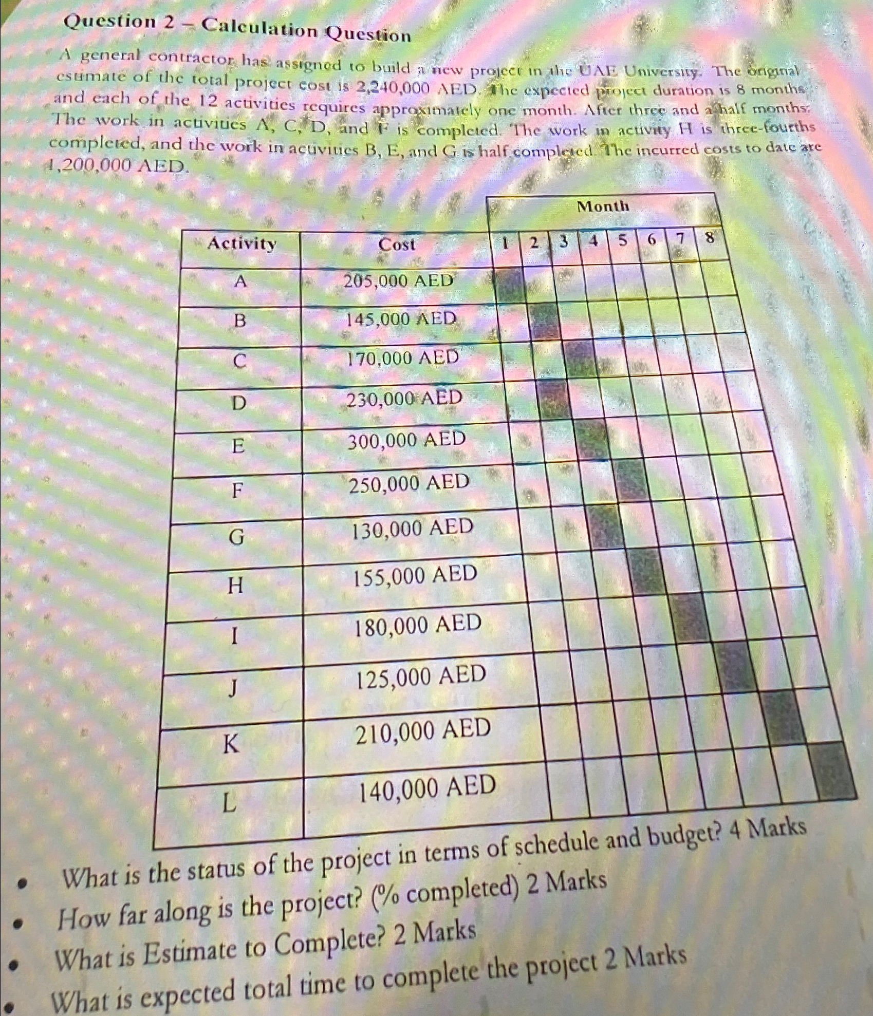  Question 2- Calculation Question A general contractor has assigned to build