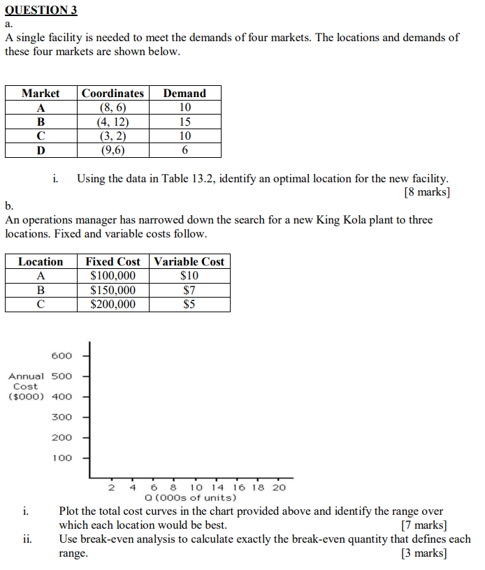  OUESTION 3 a. A single facility is needed to meet the