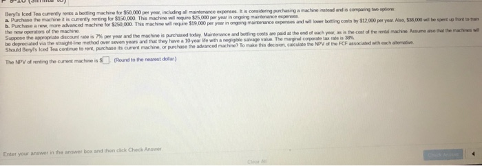  Berys lood Tea current a bottling machine for $50.000 per year,