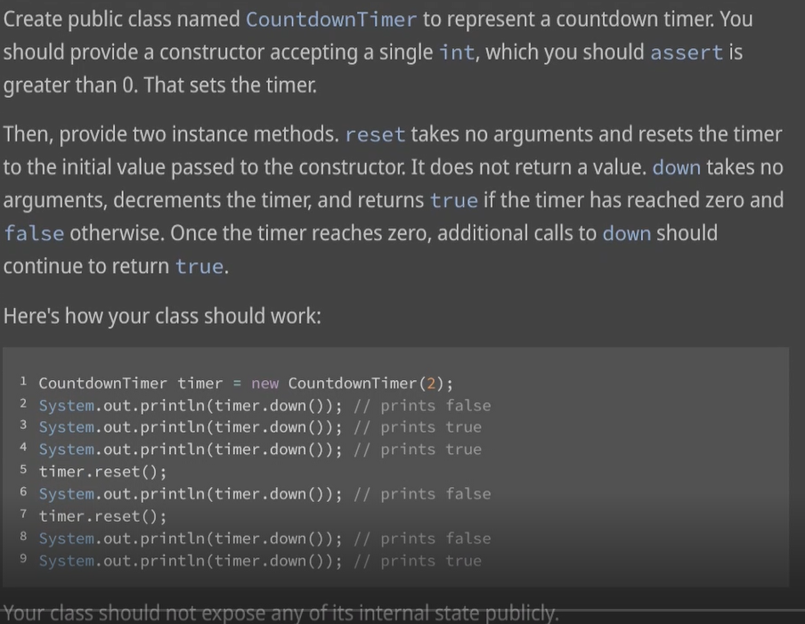 in java Create public class named CountdownTimer to represent a countdown timer.