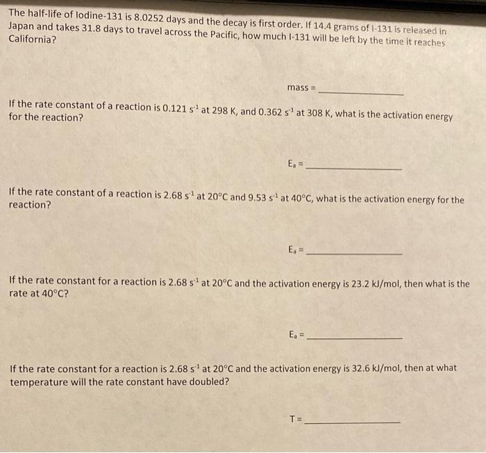 please include all necessary steps taken to reach each solution thank you