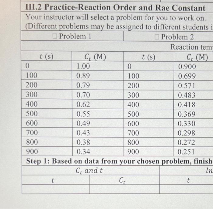  III.2 Practice-Reaction Order and Rae Constant Your instructor will select a