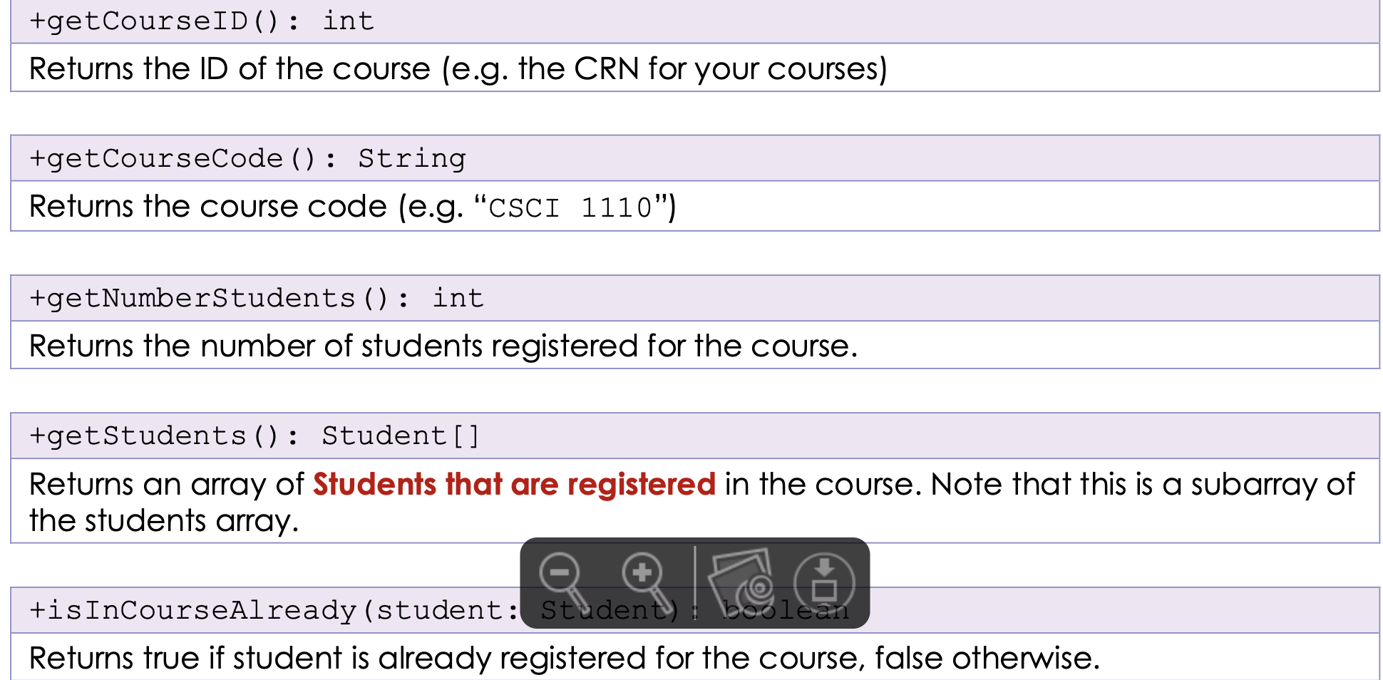 { return studentID; } public String getName() { return preferredName + "