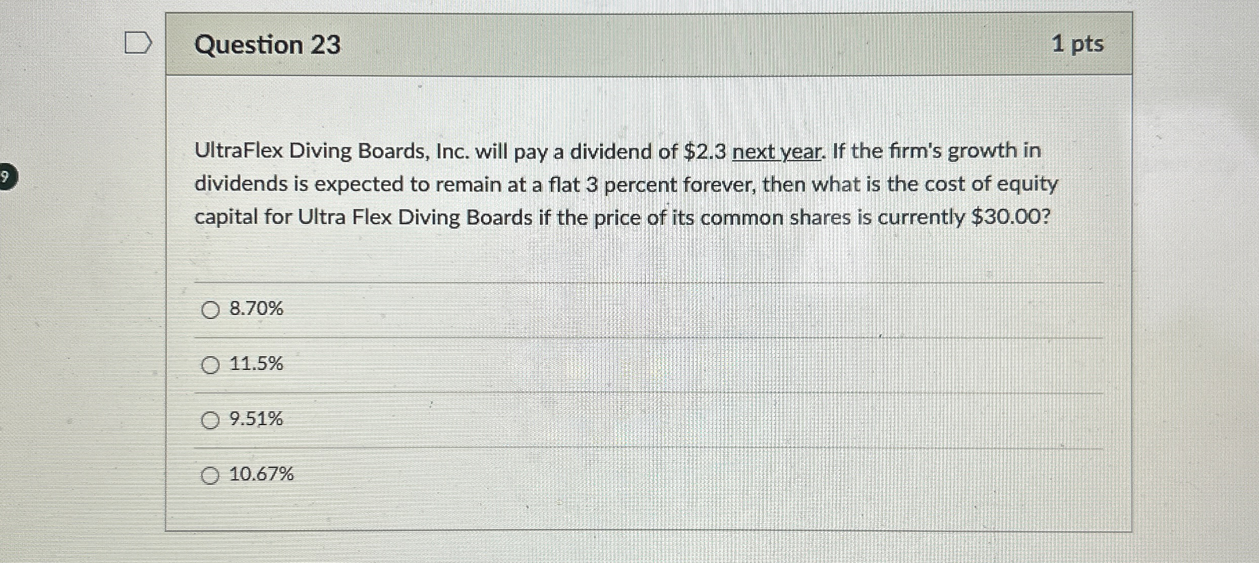  Question 23 1 pts UltraFlex Diving Boards, Inc. will pay a