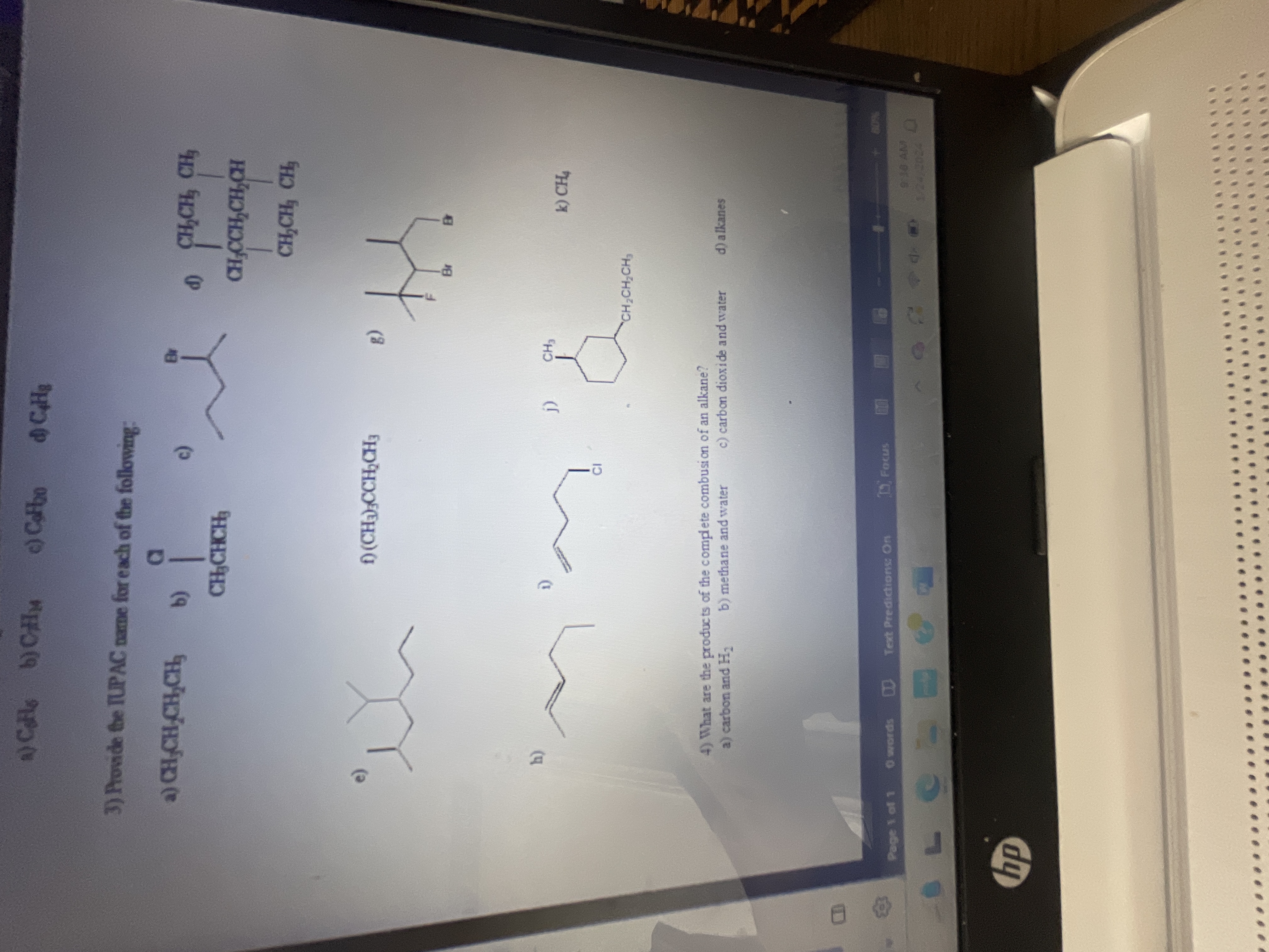  IUPAC names for E,G,H,I and J 