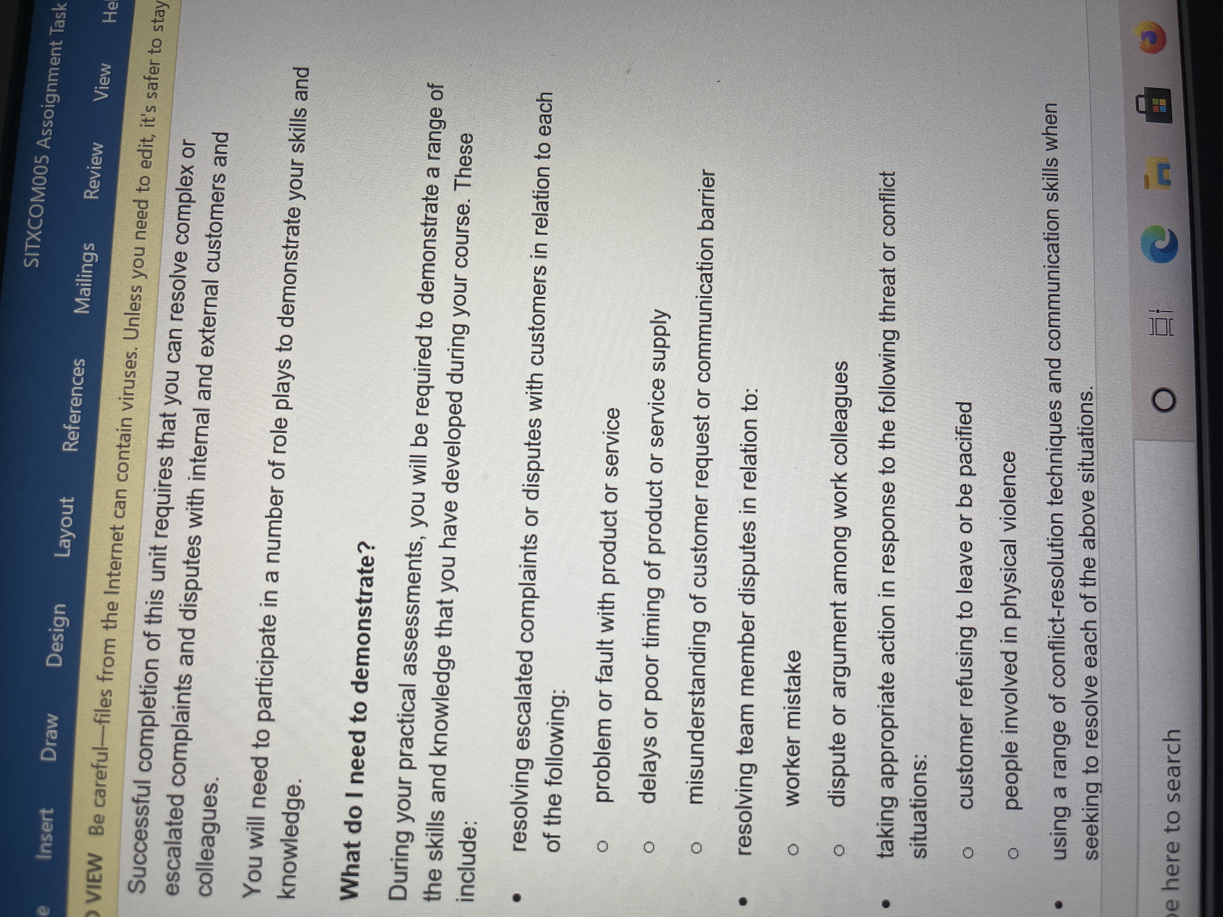 SITXCOM005 Assoignment Task Insert Draw Design Layout References Mailings Review View