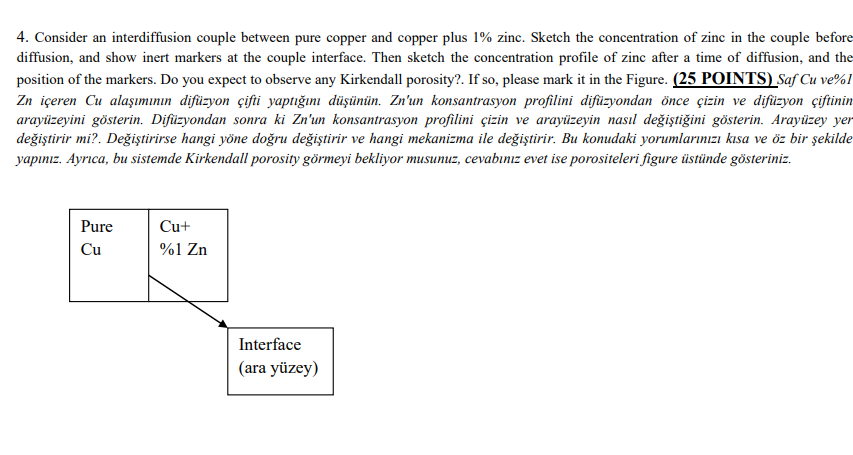  4. Consider an interdiffusion couple between pure copper and copper plus