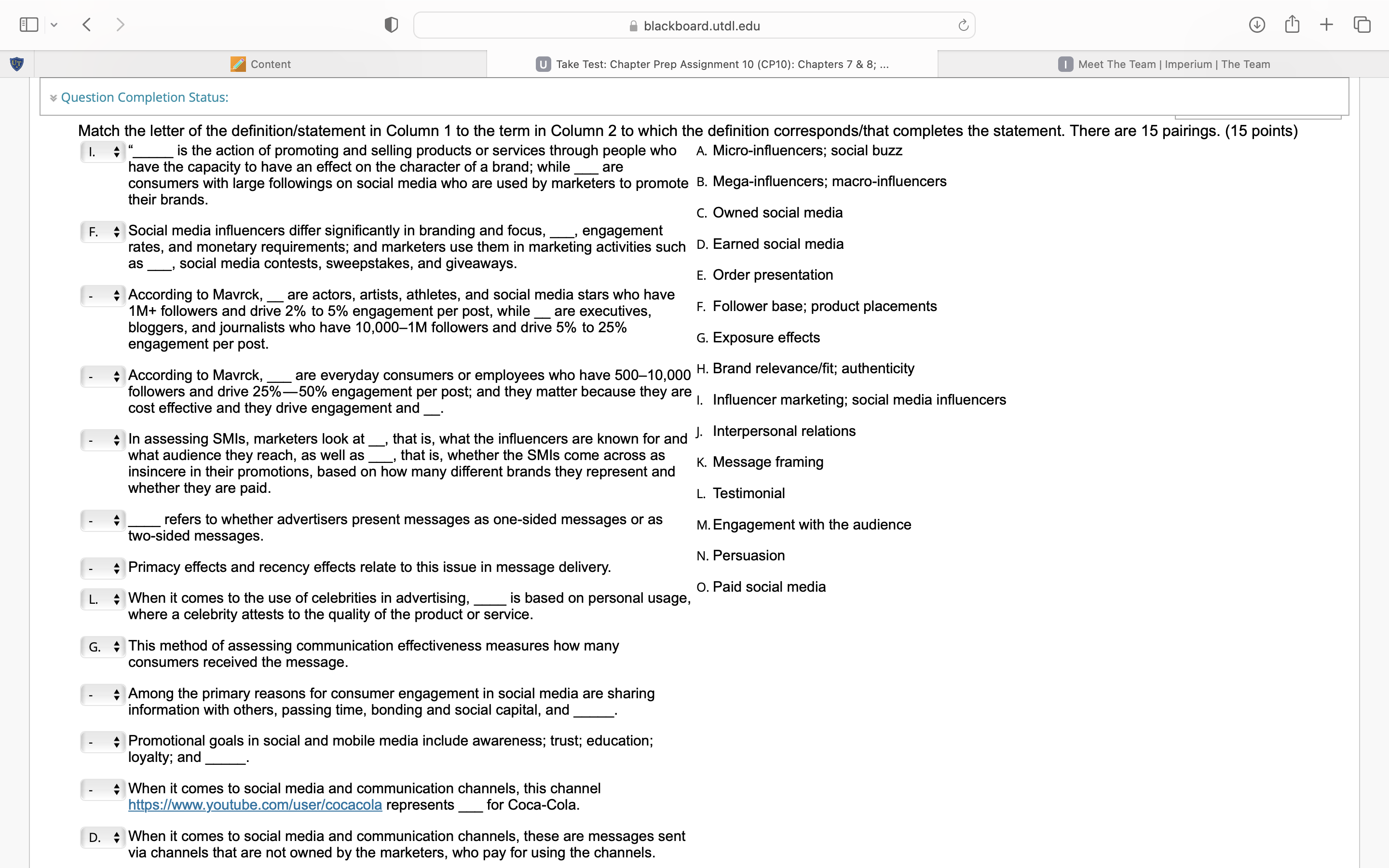  0 blackboard.utdl.edu %4 Content Take Test: Chapter Prep Assignment 10 (CP10):