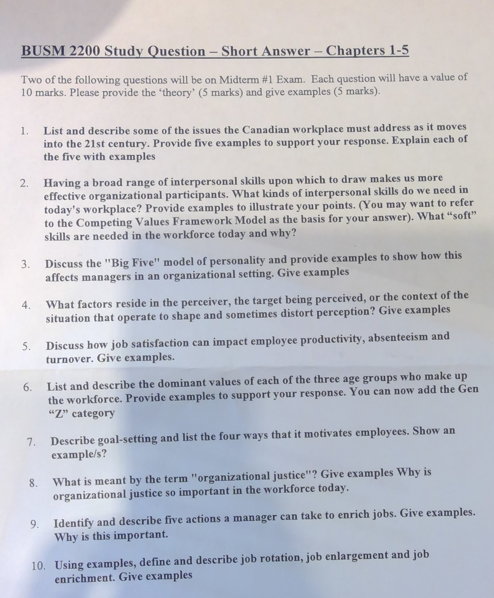  BUSM 2200 Study Question - Short Answer - Chapters 1-5 Two