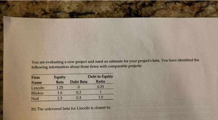  You are evaluating a new project and need an estimate for