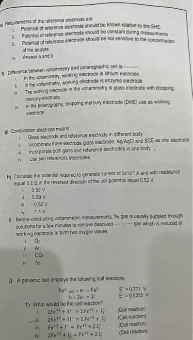 cell measurement, i. membrane electrode ii. Working electrode iii. Salt bridge of