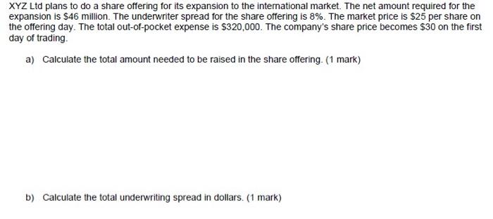  XYZ Ltd plans to do a share offering for its expansion