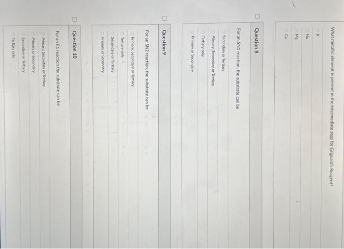  What metallic element is present in the intermediate step for Grigard's