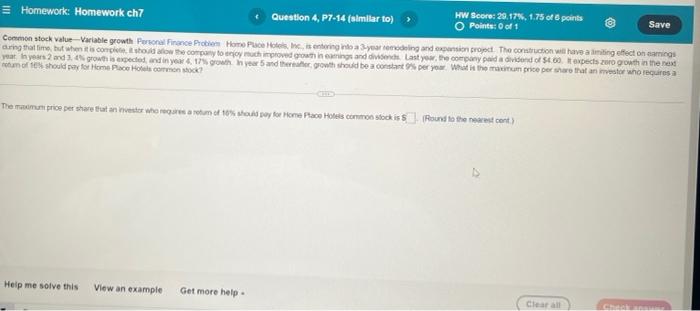 Homework: Homework ch7 Question 3, P7-13 (similar to) HW Score: 29.17%, 1.75