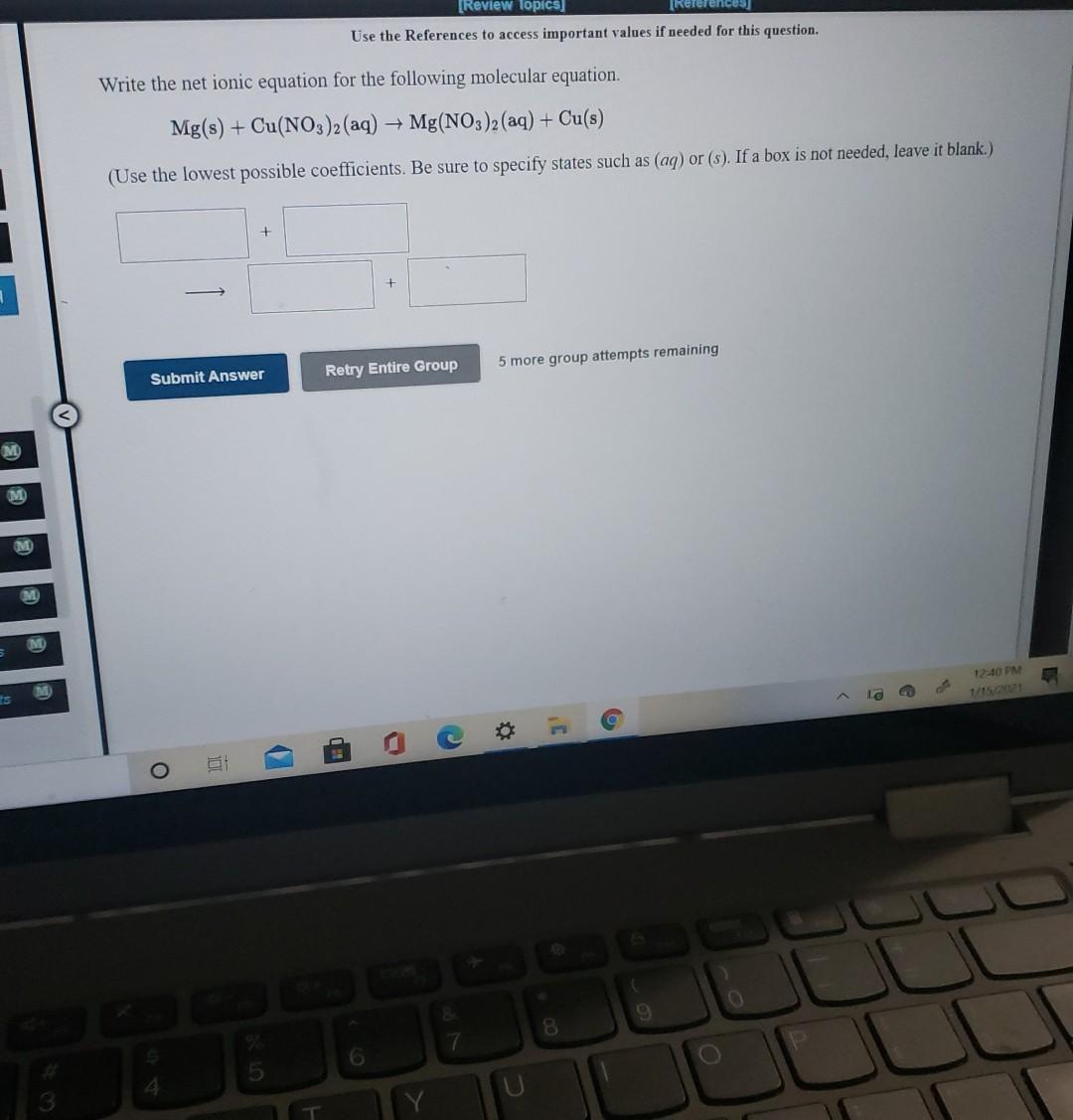 question. Write the net ionic equation for the following molecular equation. CoCl2(aq)