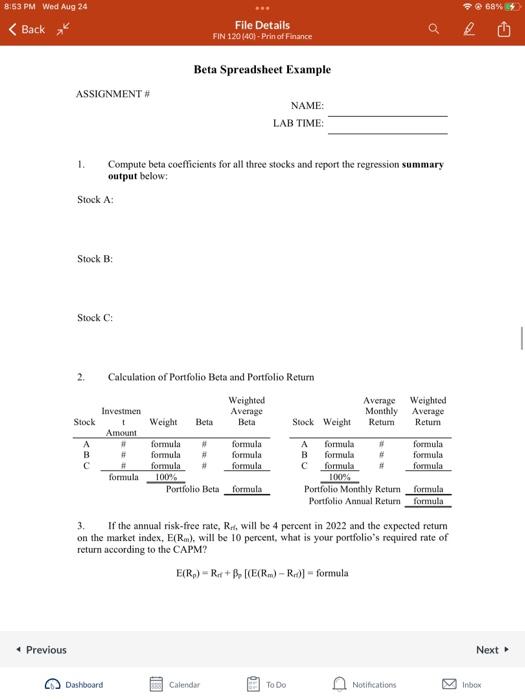 portfolio: $300,000 in Stock A, $300,000 in Stock B. and $400,000 in